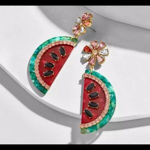 Watermelon Slice Crystal Earrings...Brand New